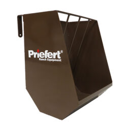 Brown Priefert hay and grain feeder.
