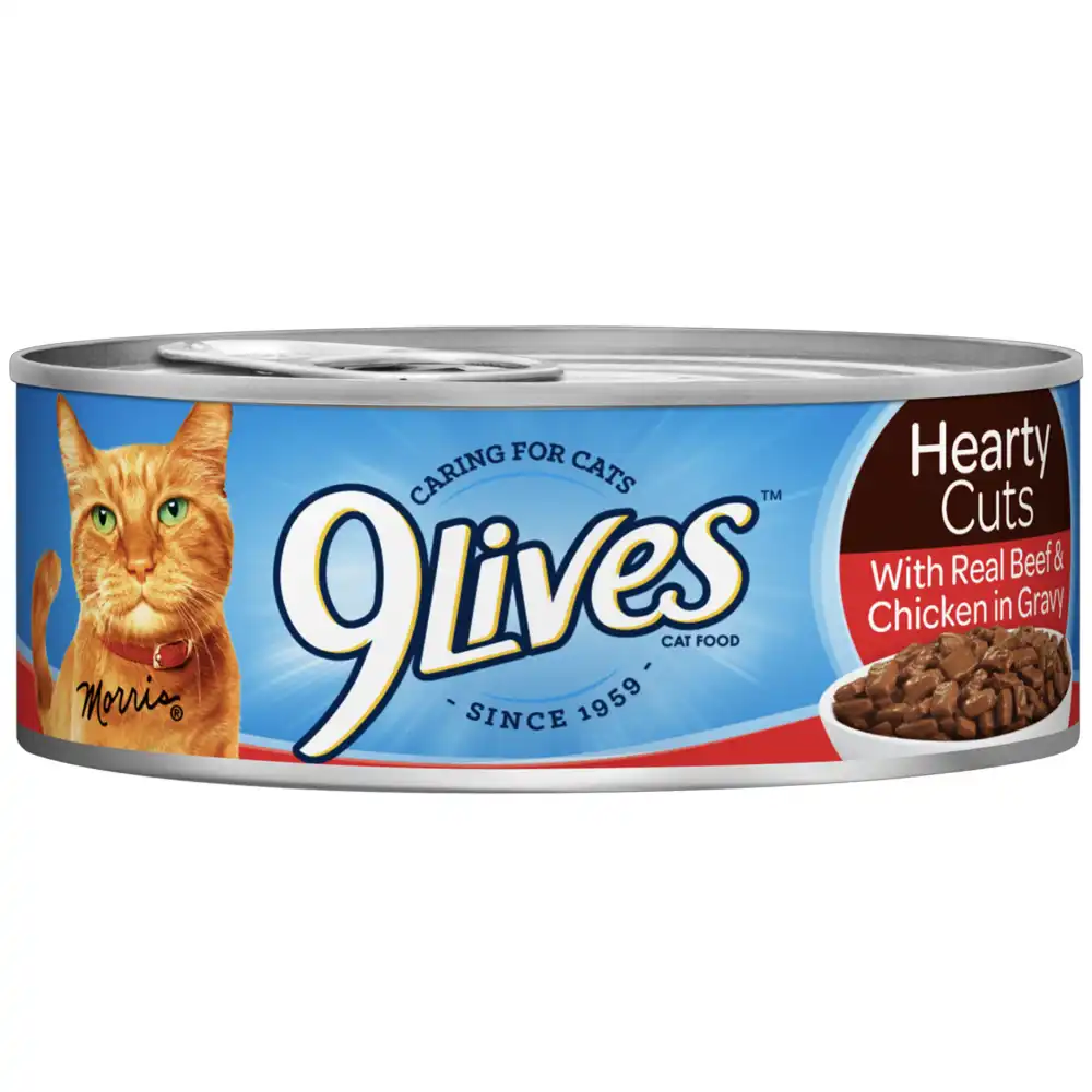 9 lives hearty cuts cat food beef and chicken