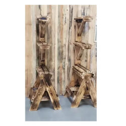 TRIPLE WOOD SADDLE STAND in BURNT WOOD