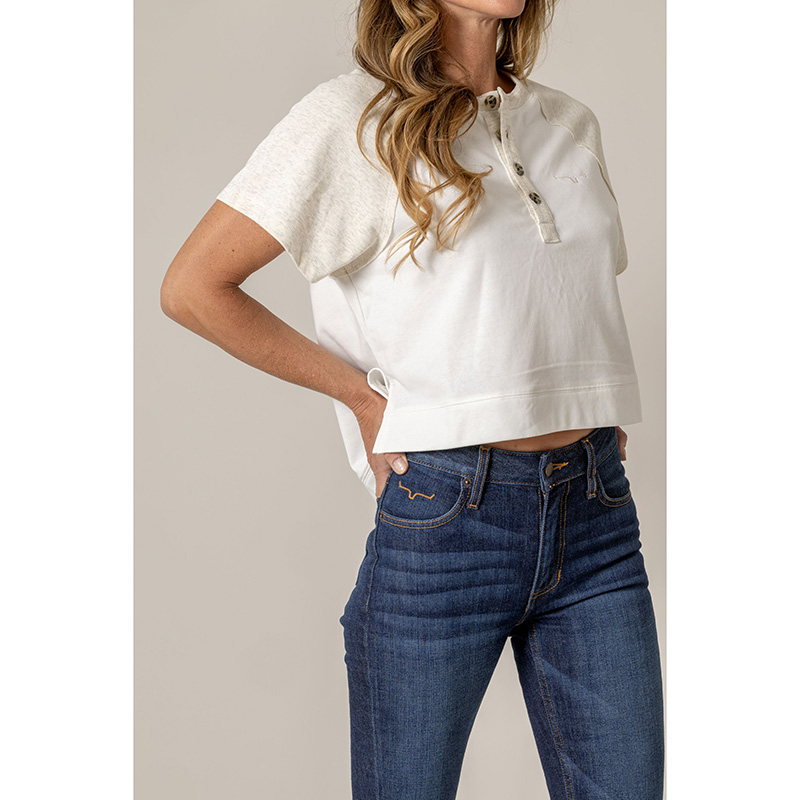 Hellena Cropped Henley Shirt in Pristine