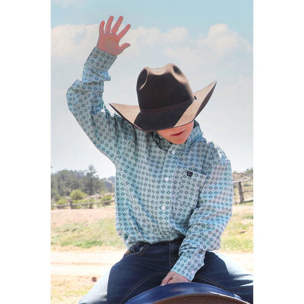 cinch boy's long sleeve shirt turquoise