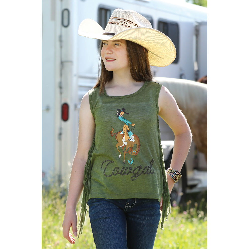 cruel denim girl's tank olive cowgal
