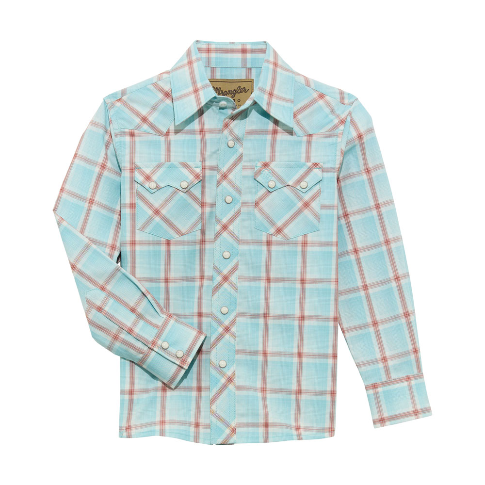 wrangler boy's plaid shirt red and blue