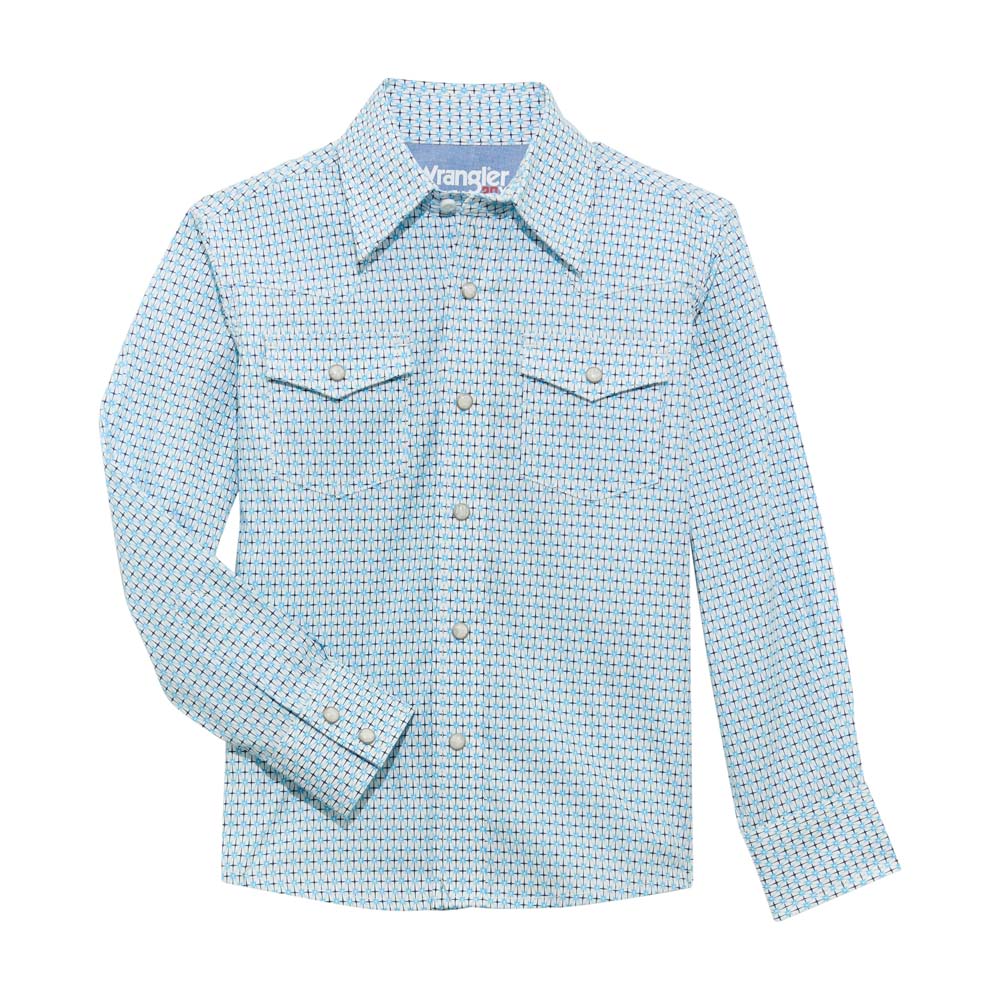 wrangler boy's long sleeve shirt light blue