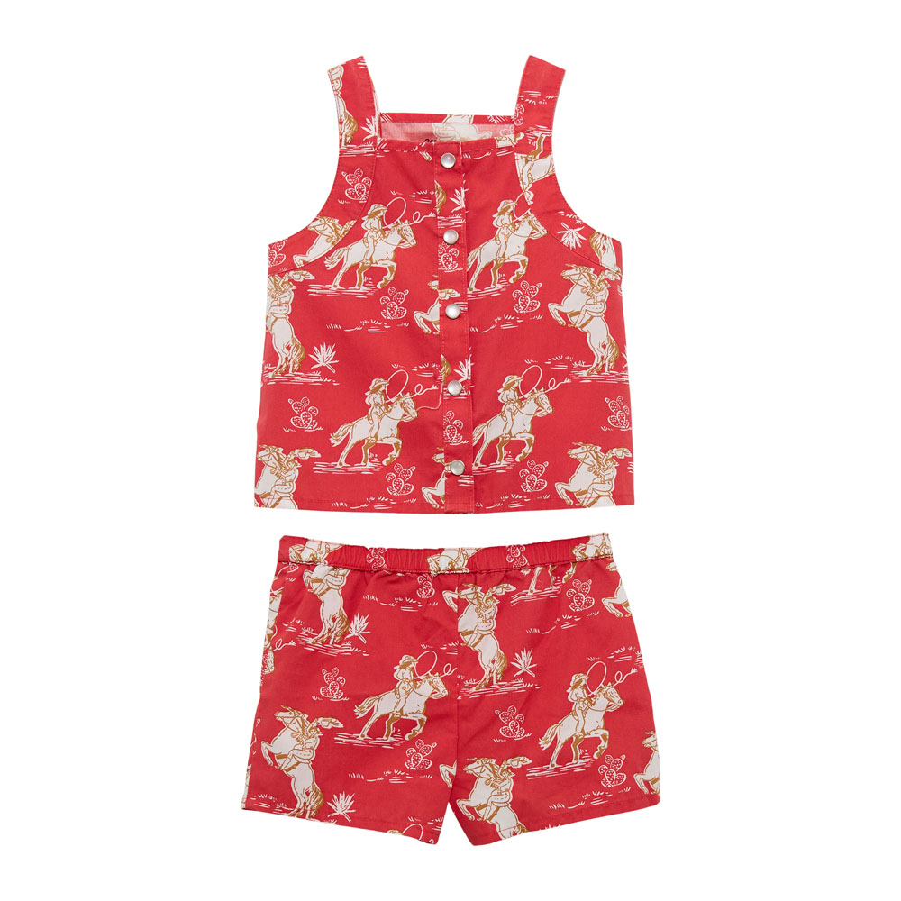 wrangler little girl shorts set red horse