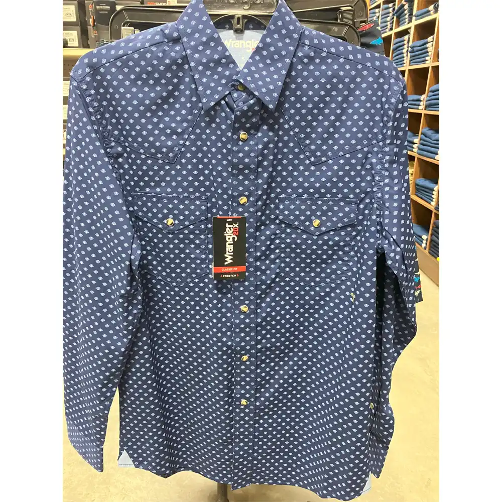 wrangler men's long sleeve shirt navy