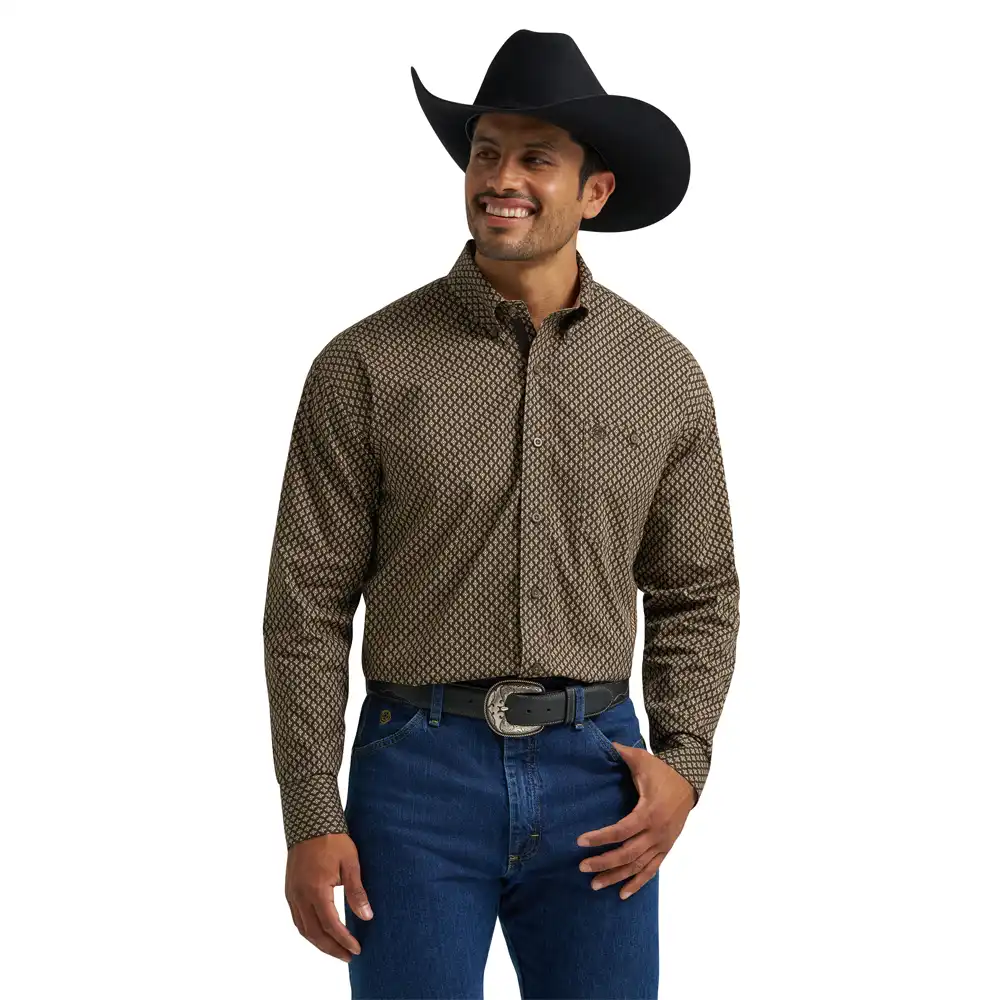 wrangler men's long sleeve shirt brown