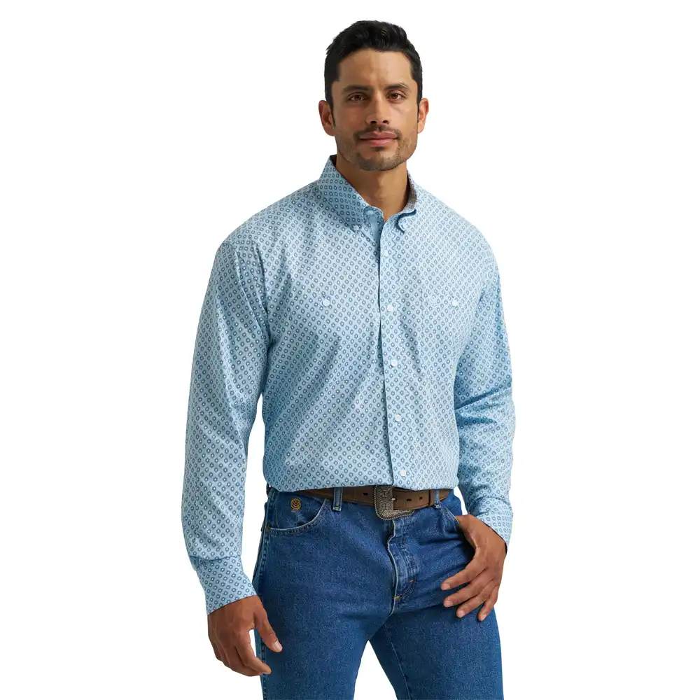 wrangler men's long sleeve shirt blue