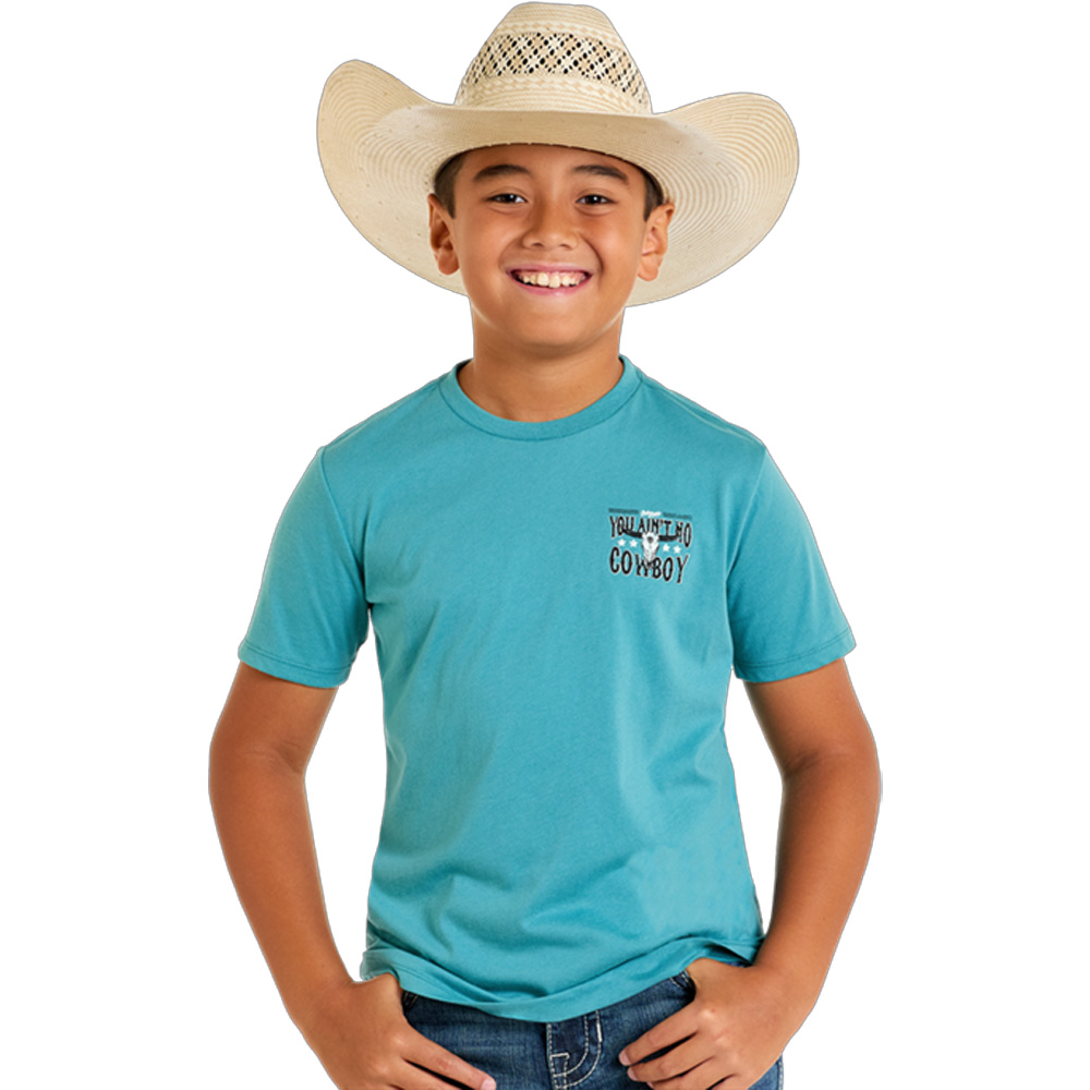 rock & roll denim boy's graphic tee shirt in teal