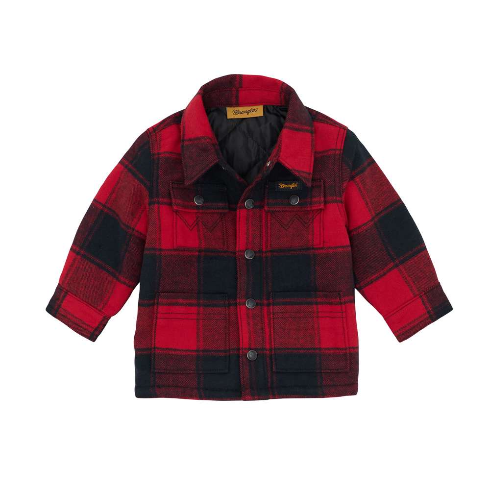 wrangler baby boy flannel shirt jacket in red buffalo