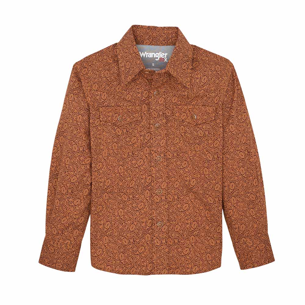 wrangler boy's long sleeve shirt rustic brown