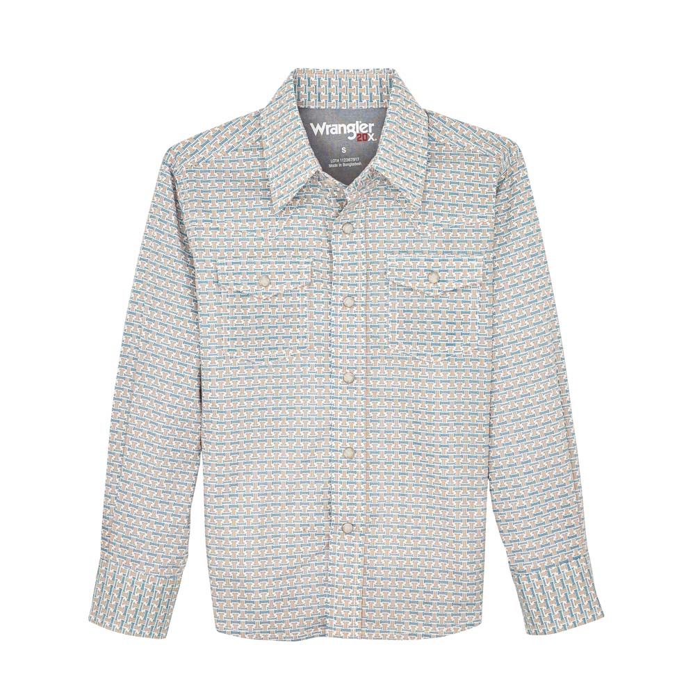 wrangler boy's long sleeve shirt brown and teal