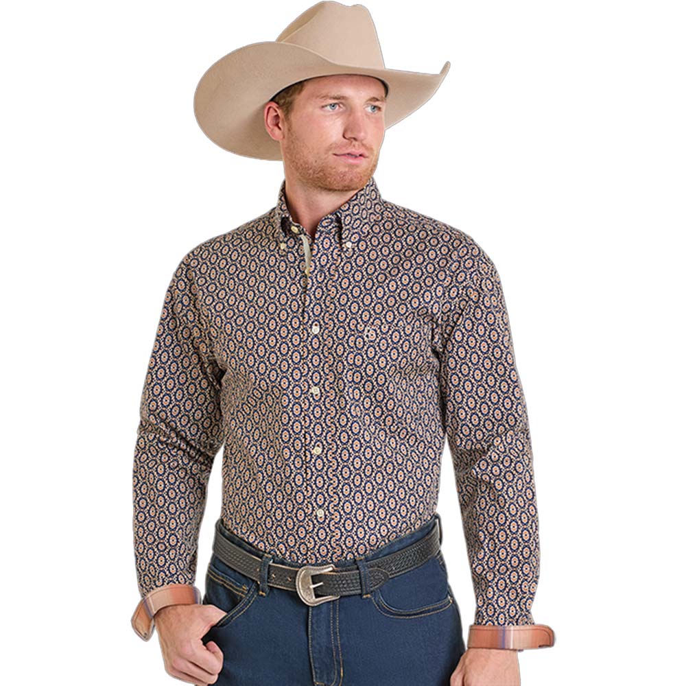 panhandle slim men's long sleeve shirt navy print