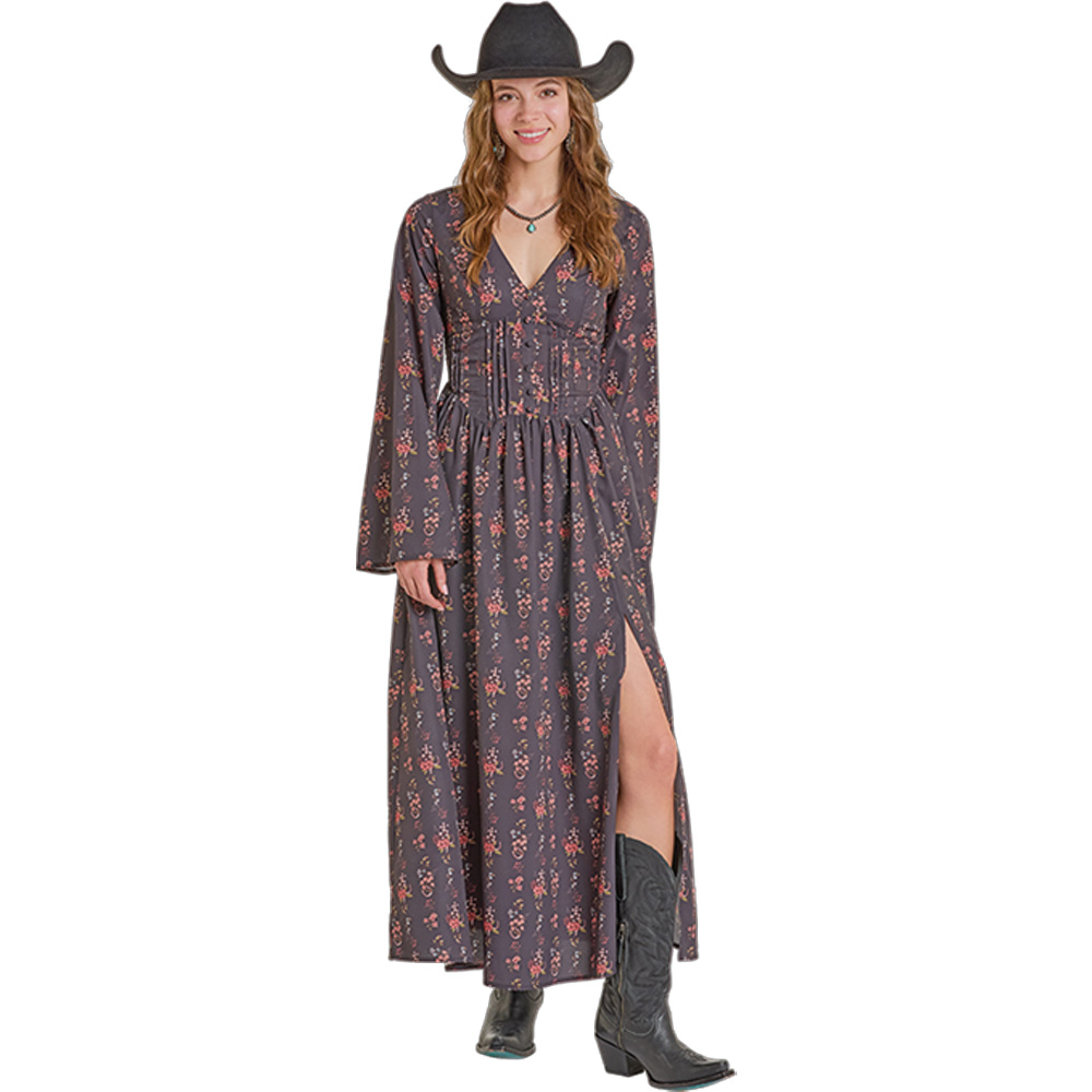 rock & roll denim women's dress floral black