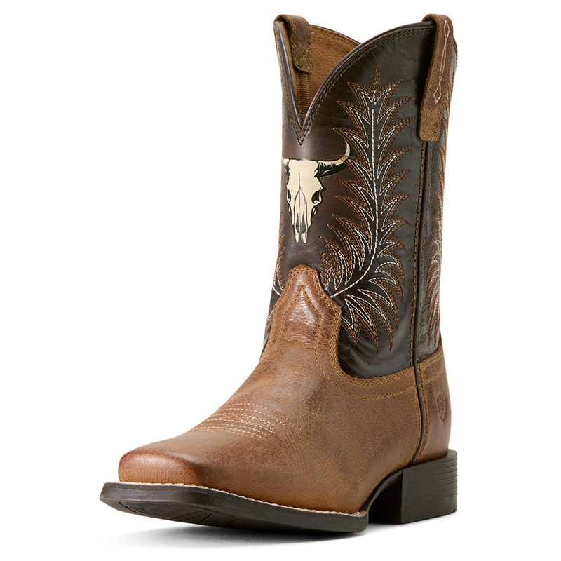 Youth Stampede Steer Skull Thunder Brown Boot
