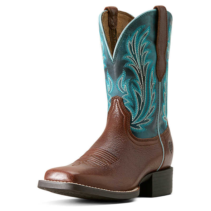 Ladies Round Up Filly Duratread Square Toe Boot - Oiled Teak / Loyal Blue