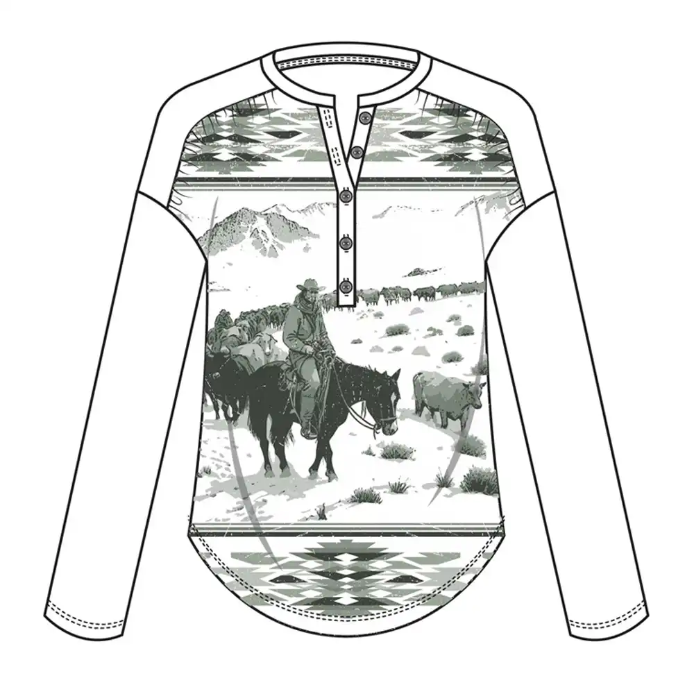 women's sublimation print henley