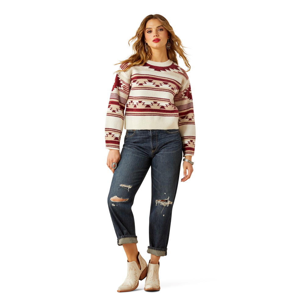 ariat women's sweater in burgundy and cream
