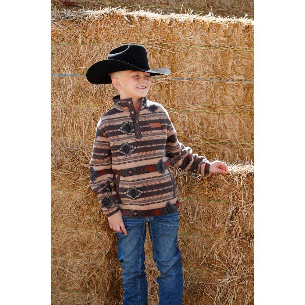 cinch boy's fleece pullover brown