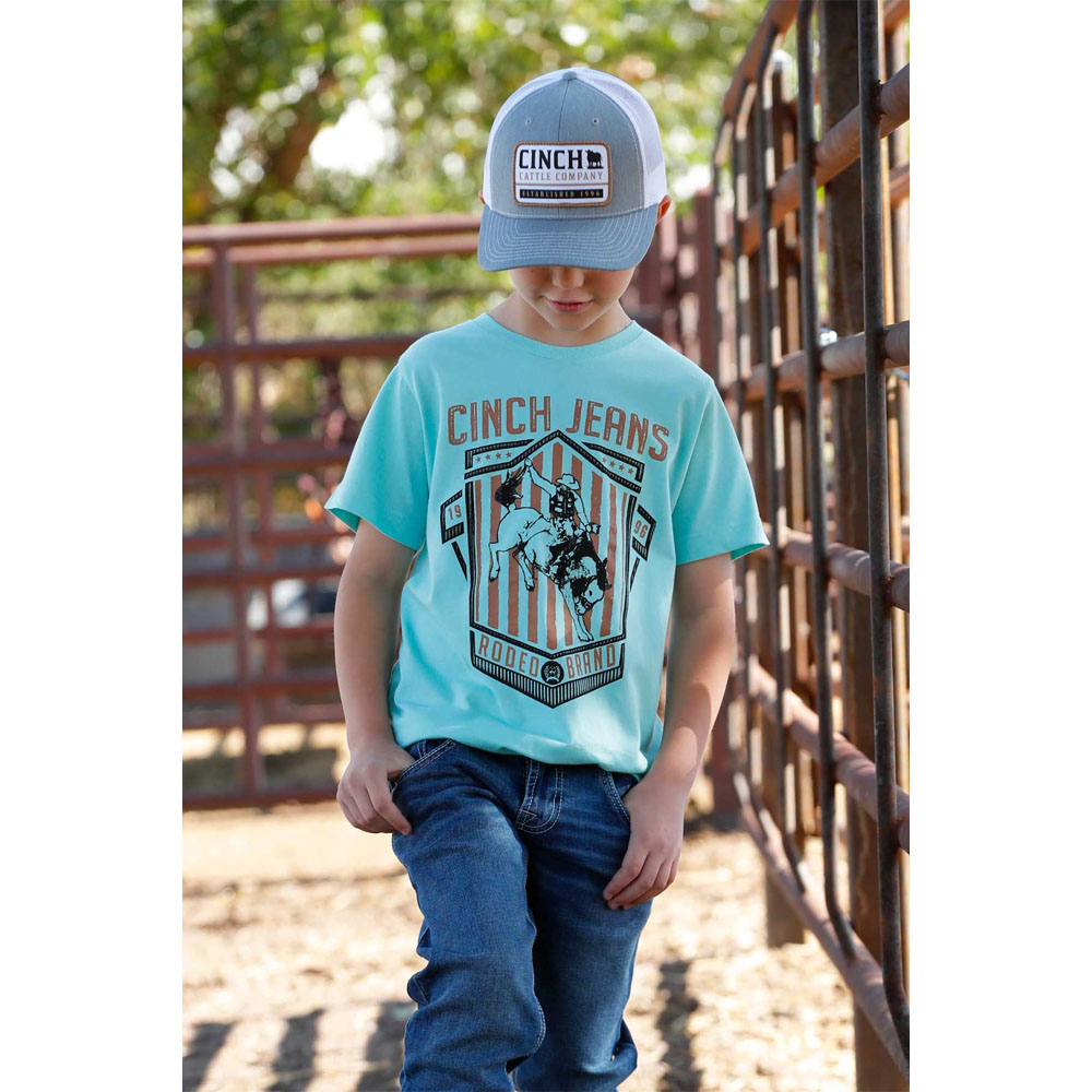 cinch boy's brand tee shirt turquoise