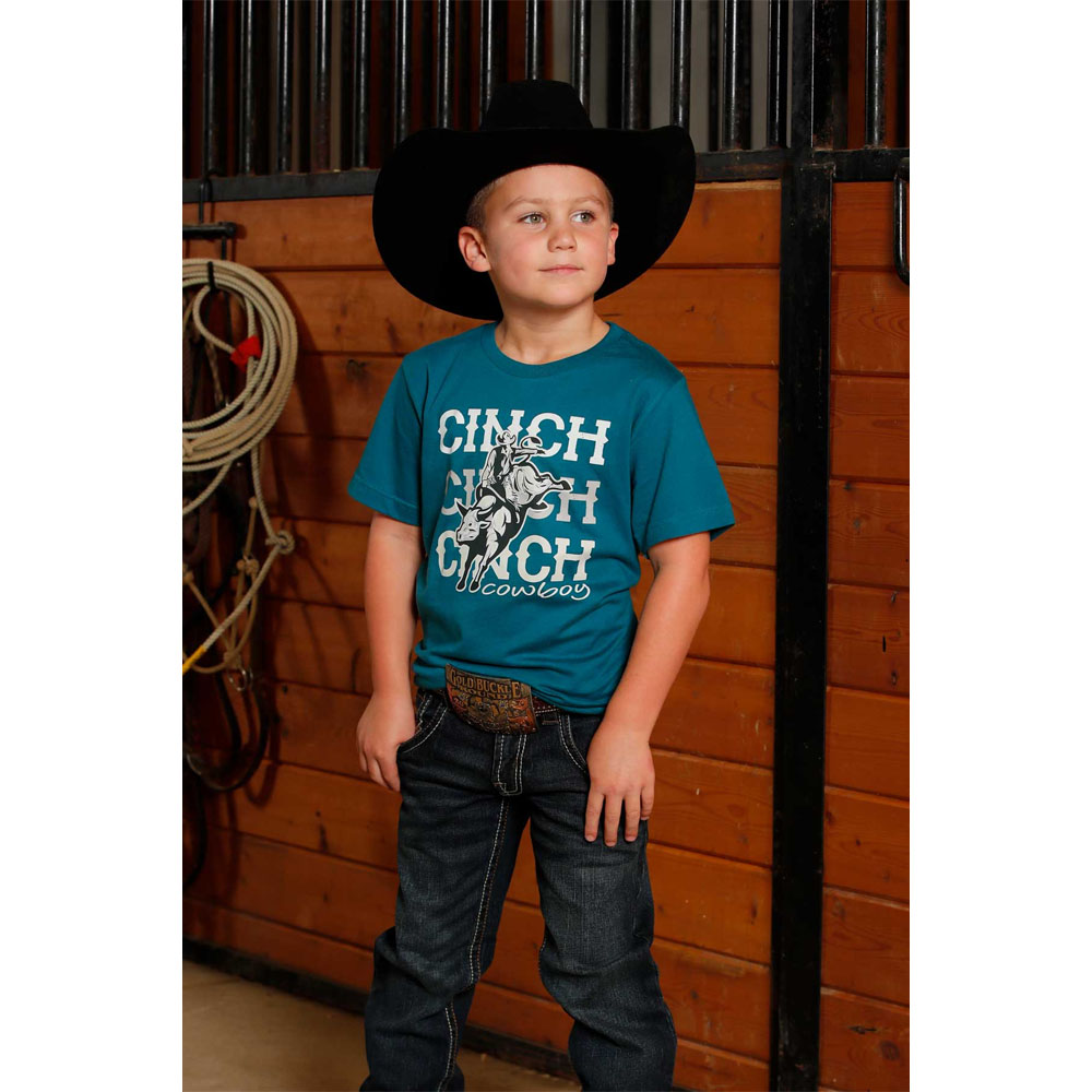cinch boy's brand tee shirt teal