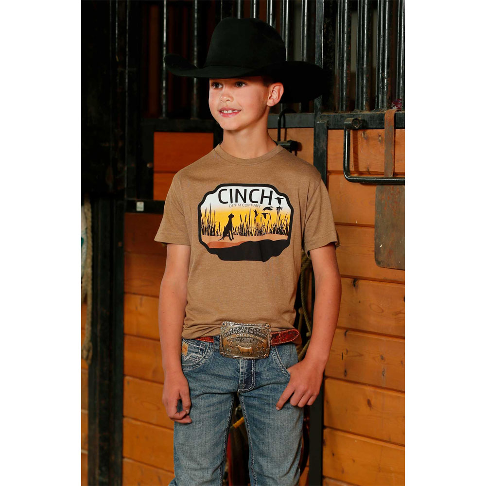 cinch boy's brand tee shirt brown