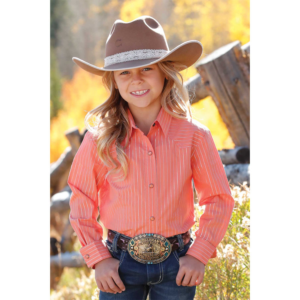 cinch girl's long sleeve shirt coral
