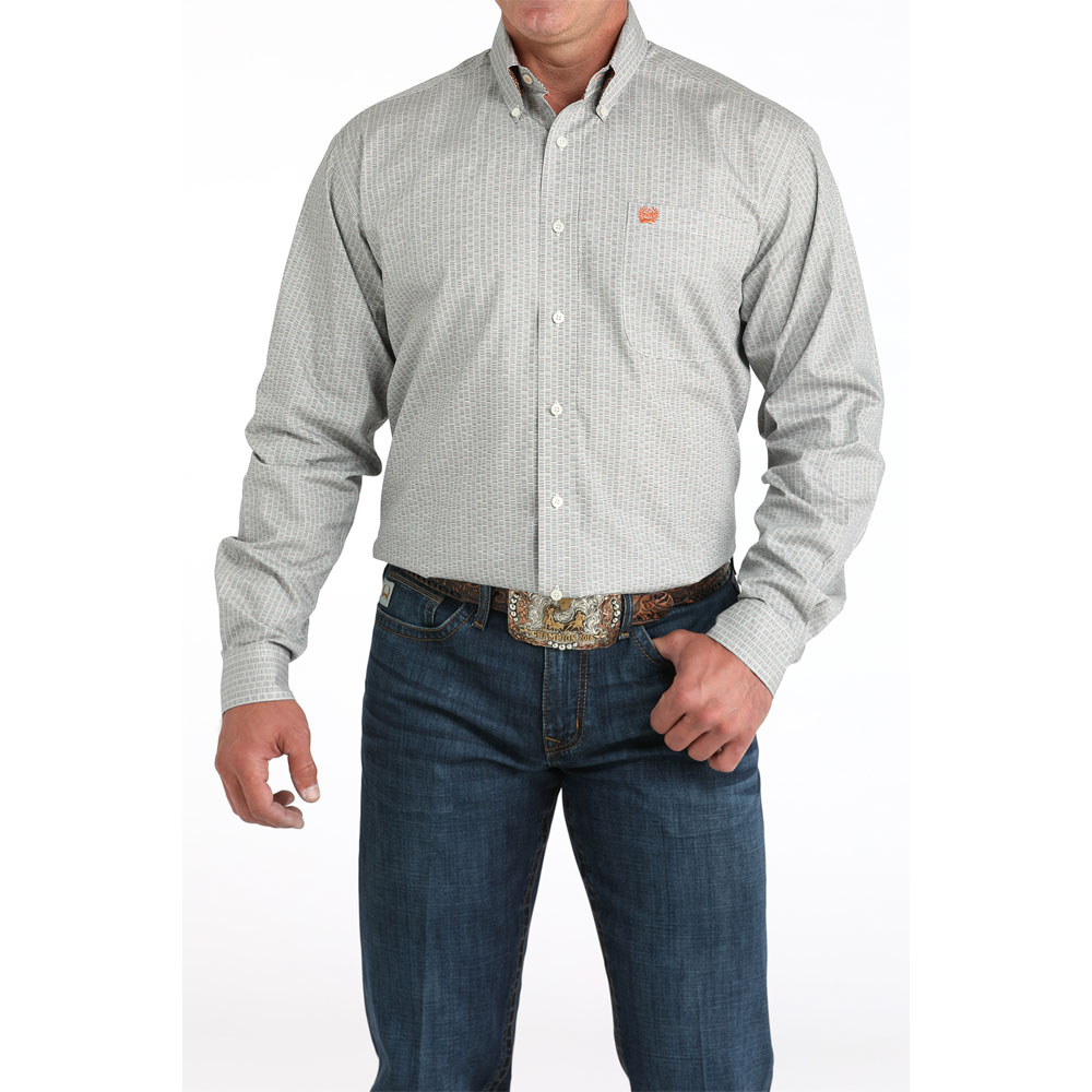 cinch men's long sleeve shirt cream and coral