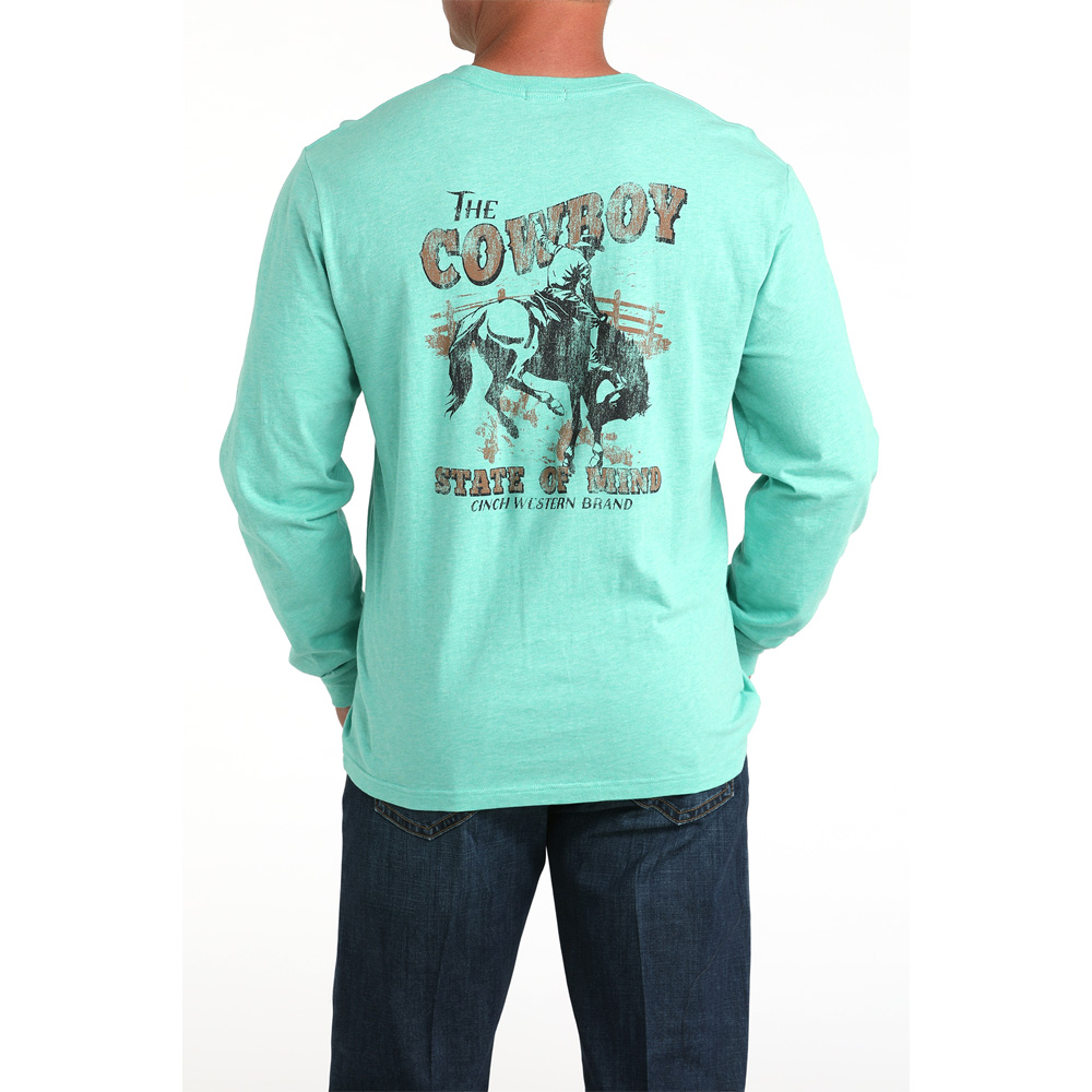 cinch men's long sleeve crew neck turquoise