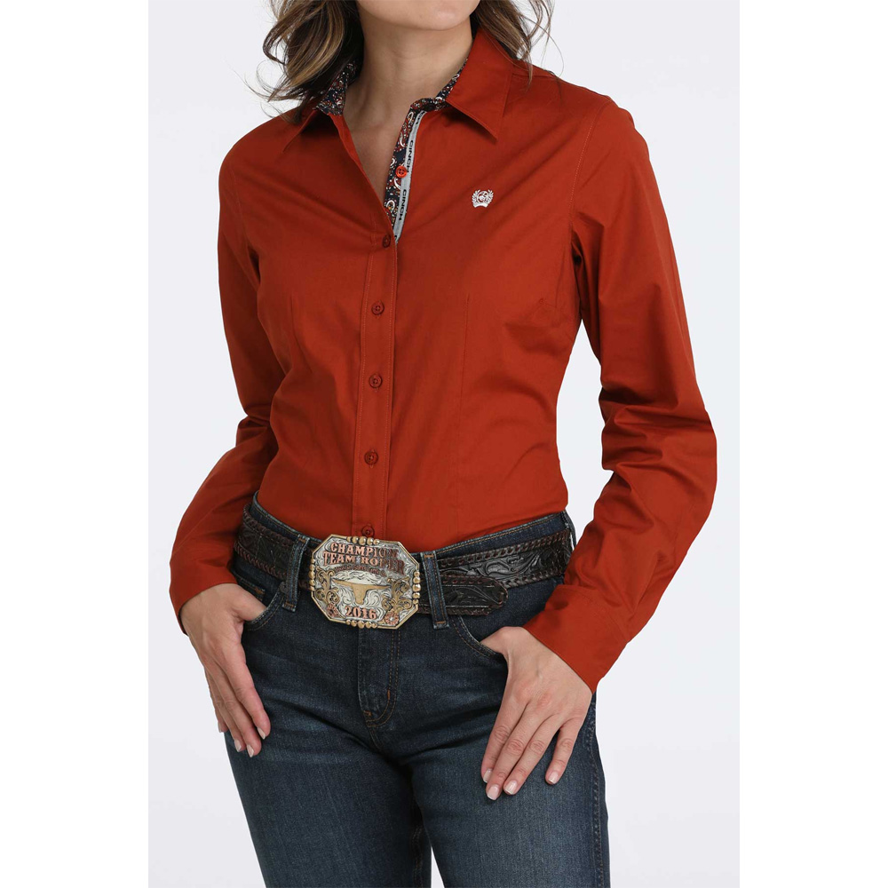 cinch women's long sleeve shirt red