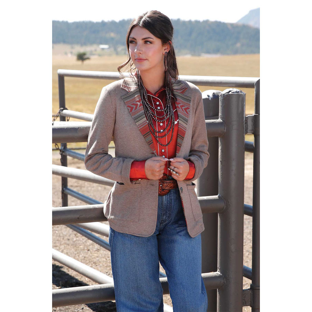 cruel denim women's blazer red & stone