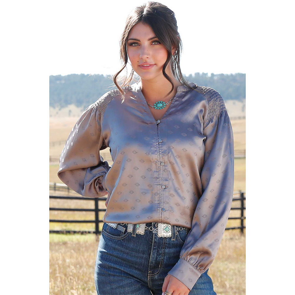 cruel denim women's satin blouse grey