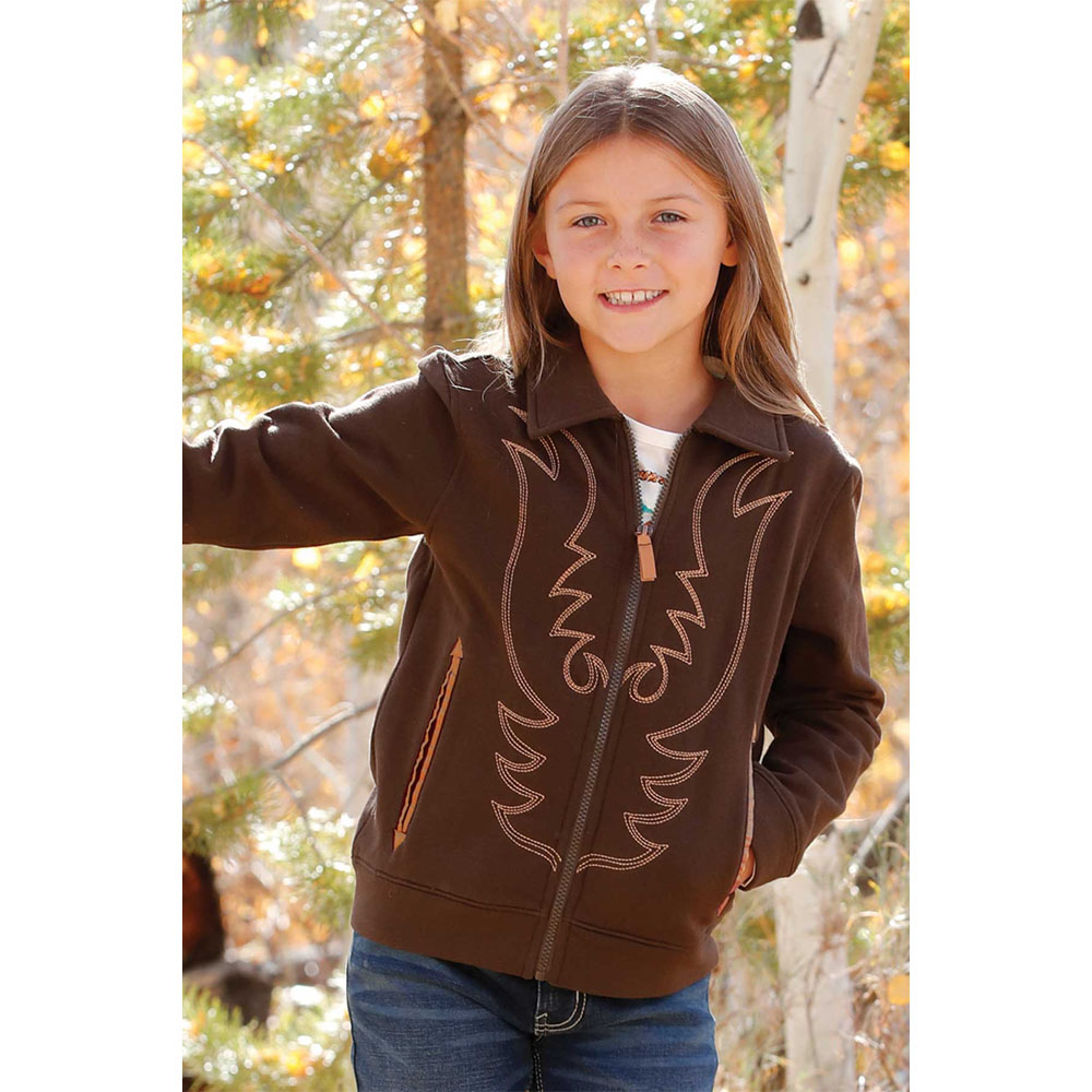 cruel denim girl's boot stitch bomber jacket brown