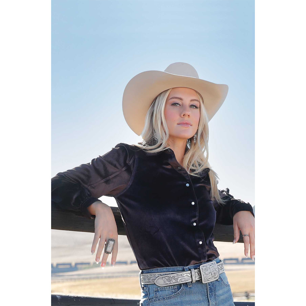 cruel denim women's long sleeve velvet shirt brown