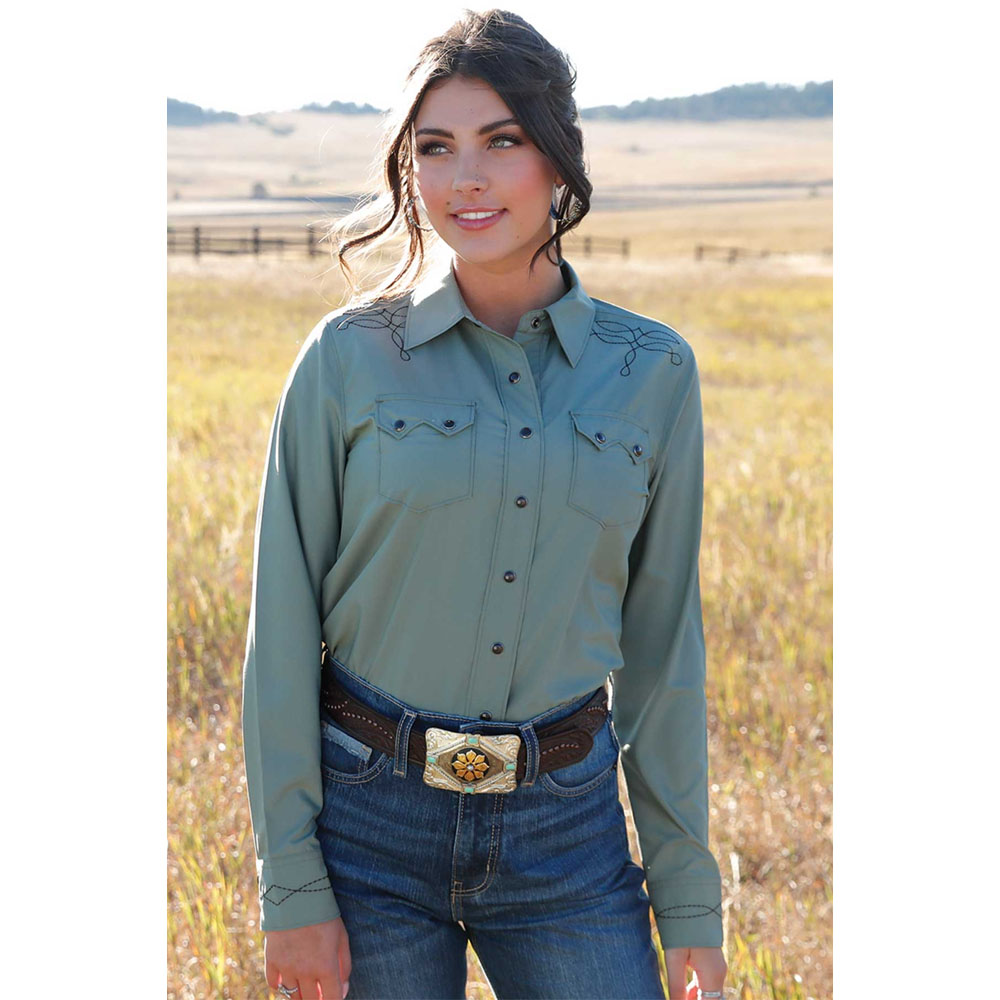 cruel denim women's long sleeve shirt green