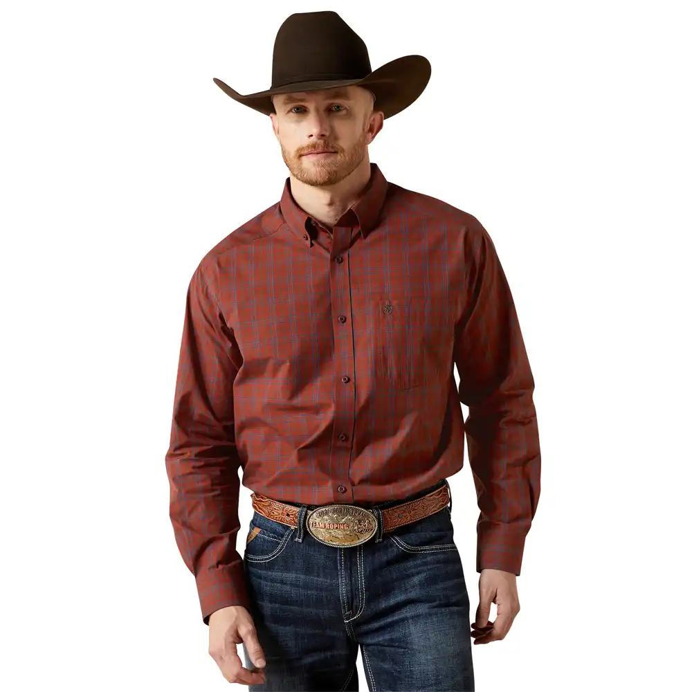 ariat men's long sleeve shirt burgundy