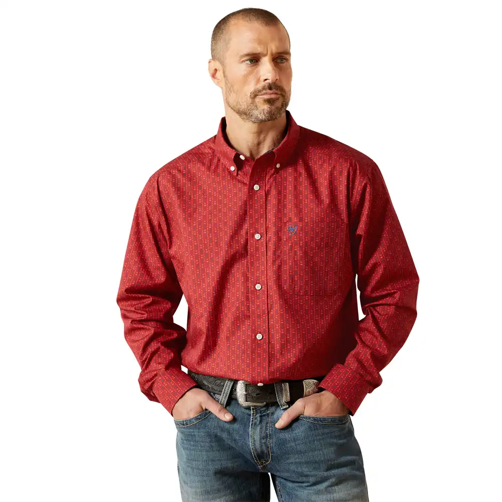 ariat men's long sleeve shirt in red