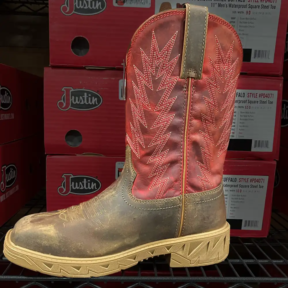 justin square toe boots red