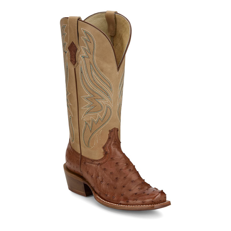 Women's Arena Zaire Full Quill Ostrich Cutter Toe Boot - Cognac / Tan / Baby Blue