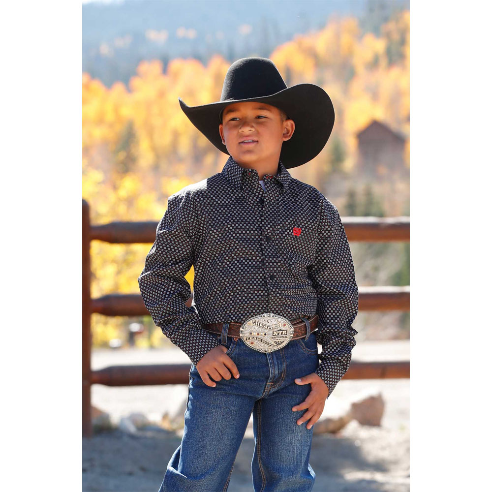cinch boy's long sleeve shirt black