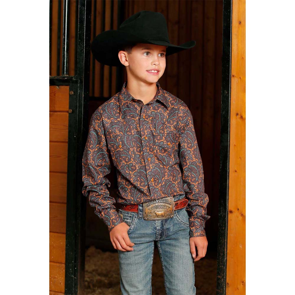 cinch boy's long sleeve shirt brown