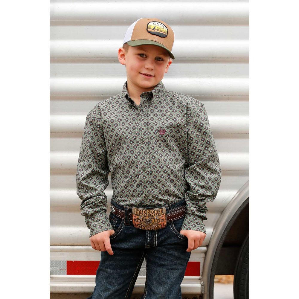 cinch boy's long sleeve olive