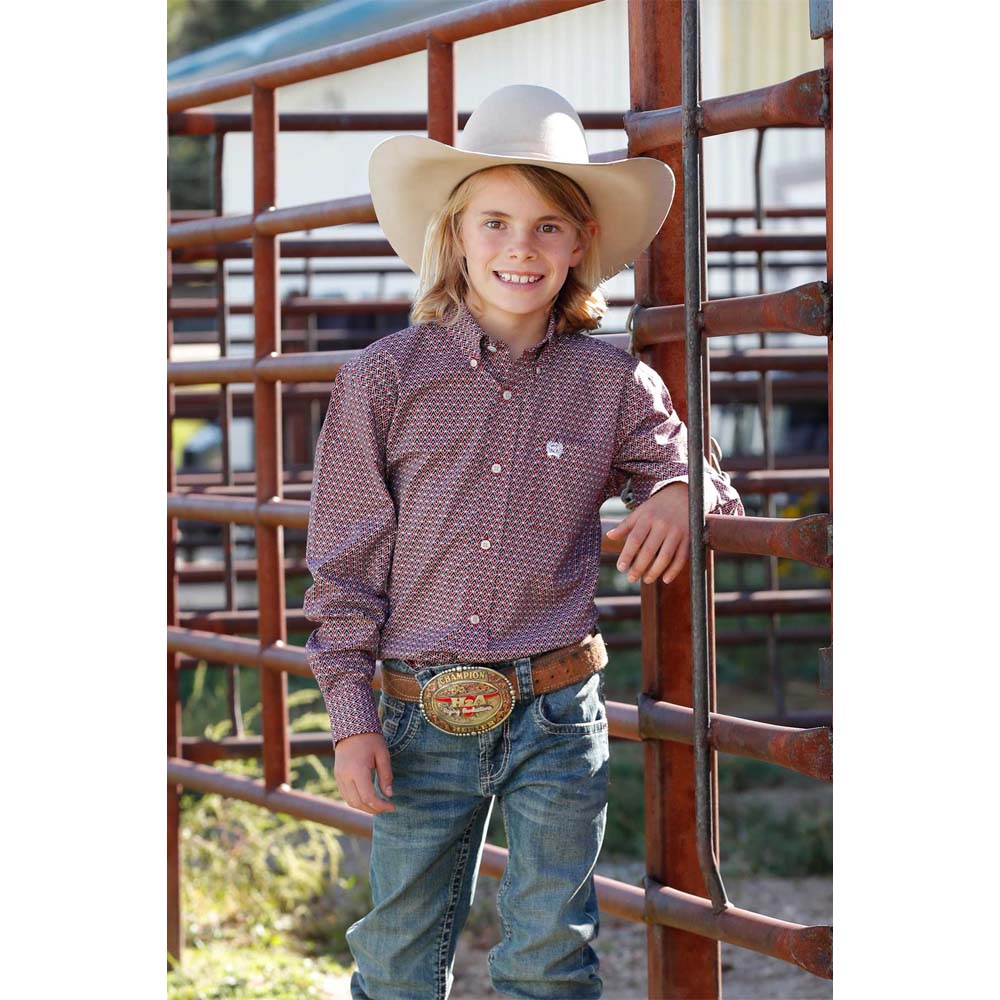 cinch boy's long sleeve shirt red