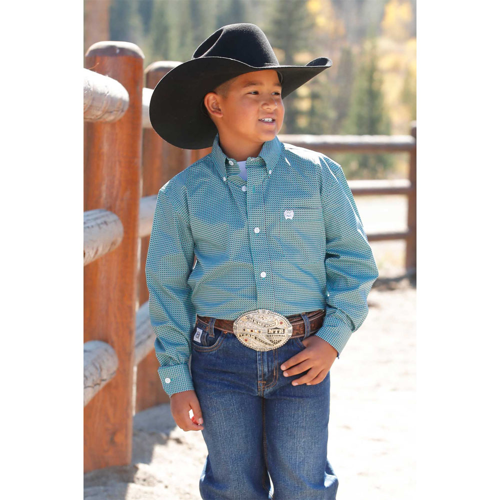 cinch boy's long sleeve shirt turquoise