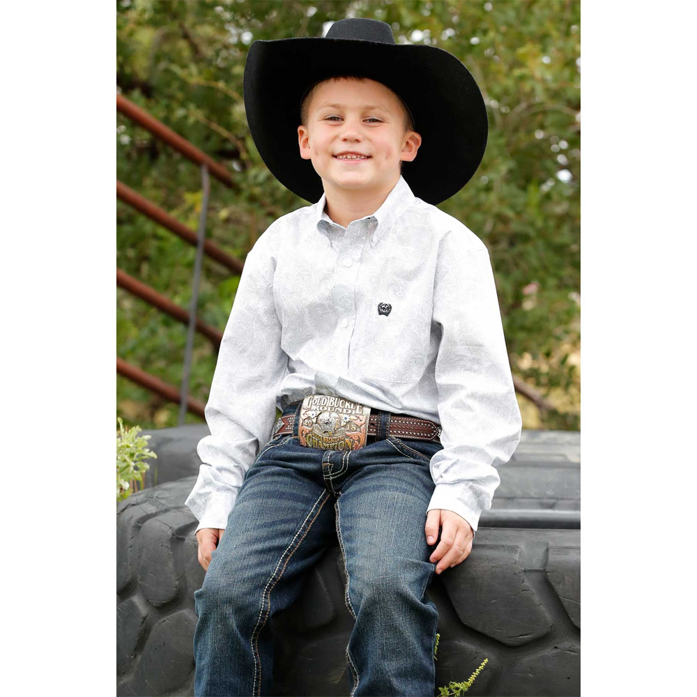 cinch boy's long sleeve shirt white