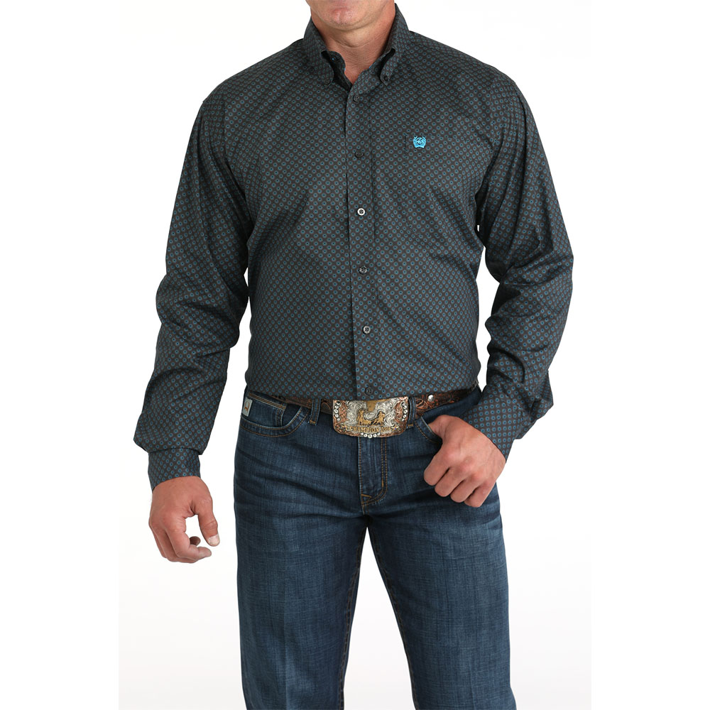 cinch men's long sleeve shirt charcoal and blue