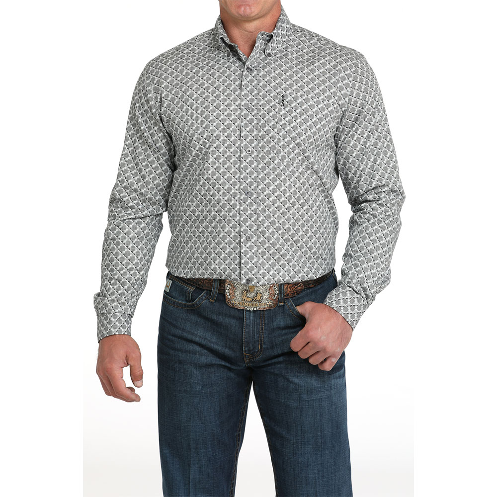 cinch men's modern fit long sleeve shirt grey