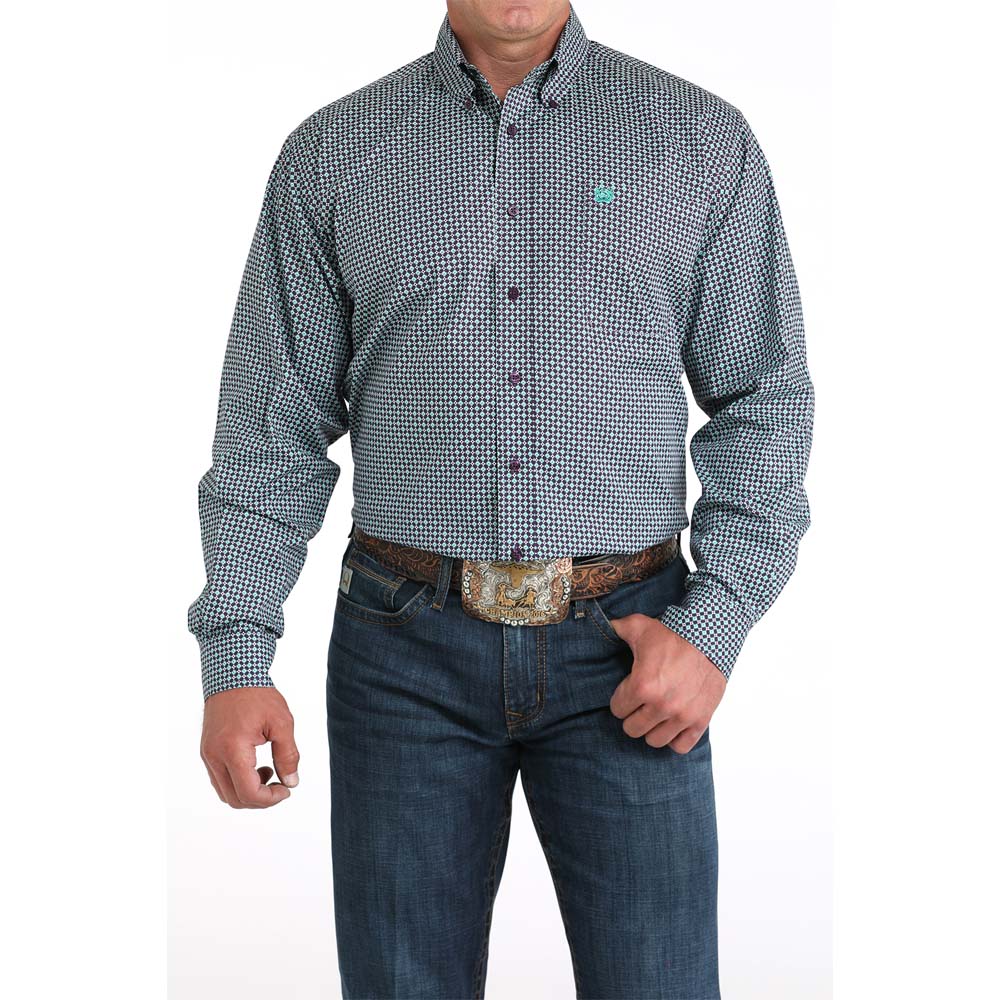 cinch men's long sleeve shirt turquoise and purple