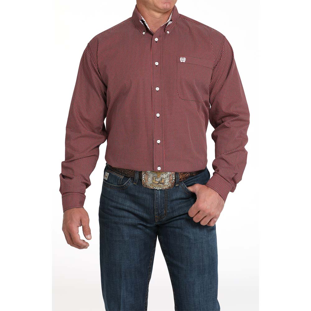 cinch men's long sleeve shirt red
