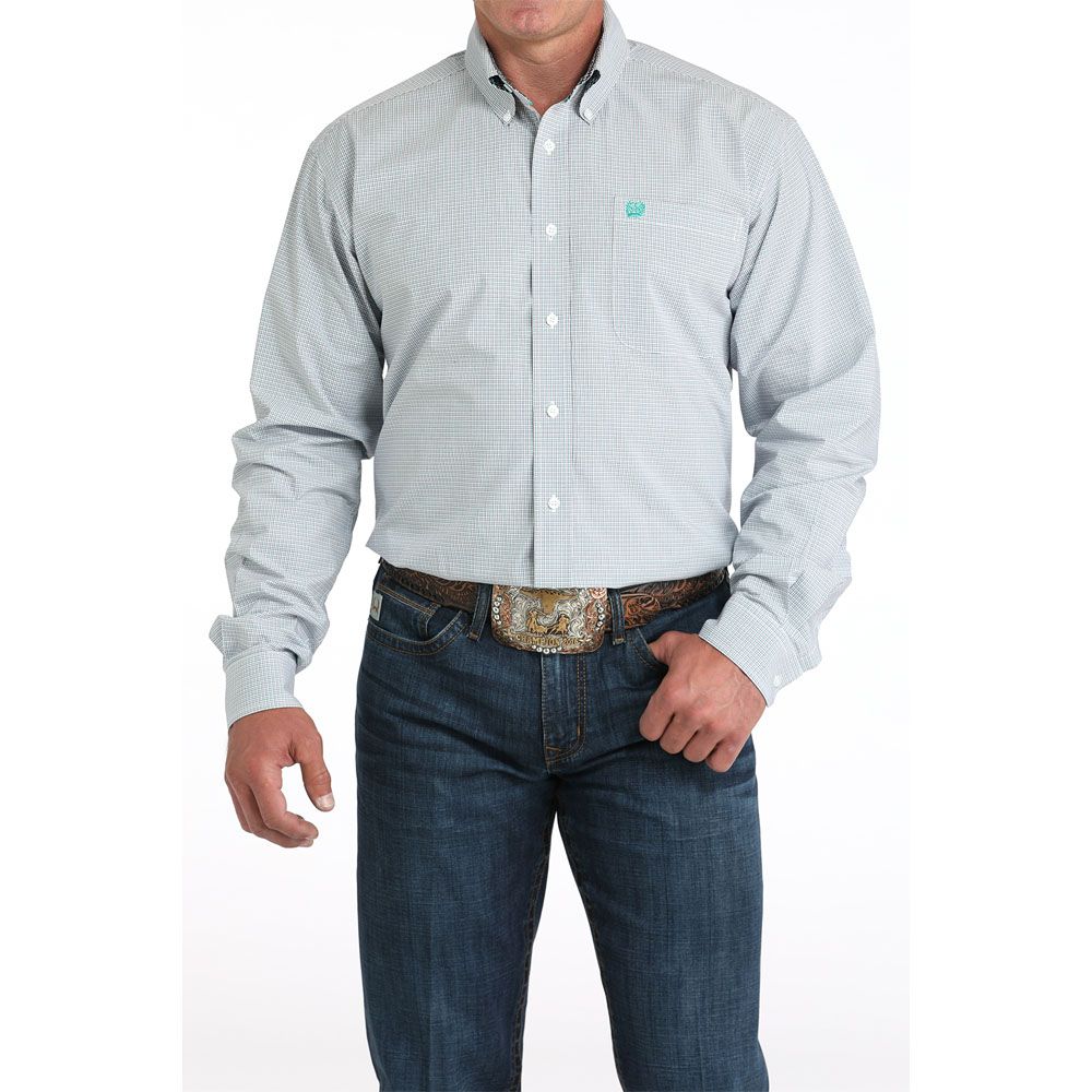 cinch men's long sleeve shirt turquoise and purple plaid